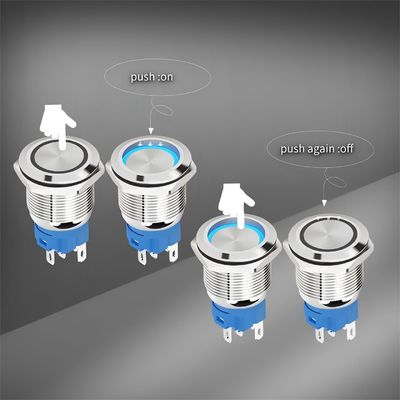 22mm LED-Beleuchtung Selbstrückkehr Schließung Metall Schaltfläche Schalter mit Anschluss An-Aus-Schalter Stromsymbol wasserdicht IP65