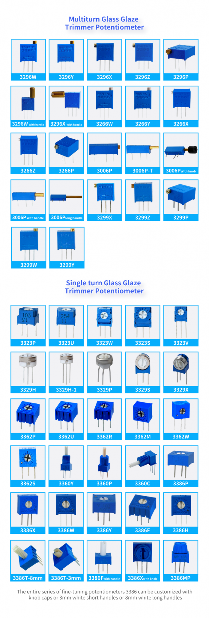 3323-Serie Einfachdreh-Metallglasglas Trimmer Potentiometer 3323s 6