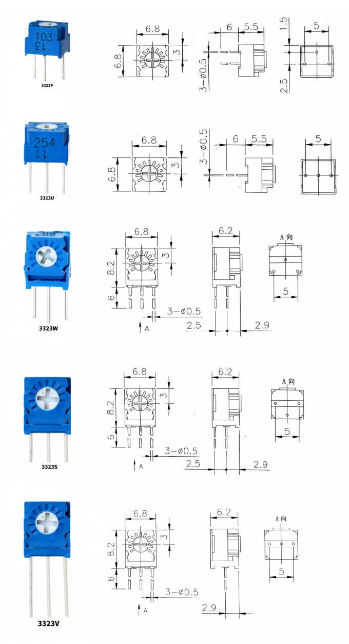 3323-Serie Einfachdreh-Metallglasglas Trimmer Potentiometer 3323s 3